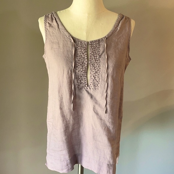 NWT EILEEN FISHER linen SPLIT EMBELLISHED NECK Mauve top sleeveless size PS - Picture 1 of 12